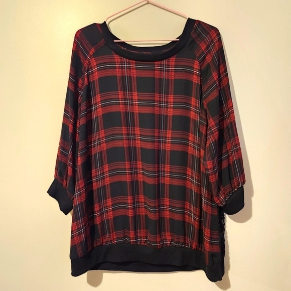 Dex Tops - *2 for $30* Dex Plaid and Lace Blouse